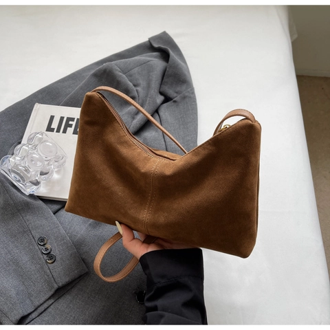 Bolso de Hombro de PU Minimalista Urbano para Mujer Color Sólido Bolso Hobo Cruzado con Cremallera para Uso Diario Moda