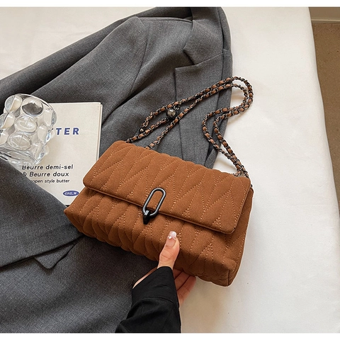 Bolso al Hombro para Mujer Acolchado en V Cuero PU Cadena Bolso Bandolera Minimalista Con Hebilla Metal Bolso Diario