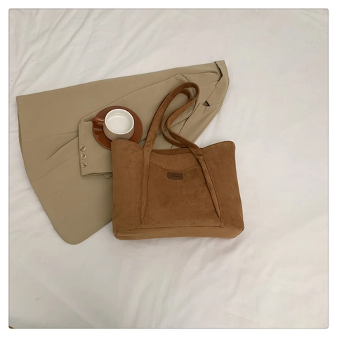 Women Minimalist Suede Tote Bag Large Capacity Shoulder Bag Solid Color Casual Handbag For Daily Work Commuting Autumn Fashion