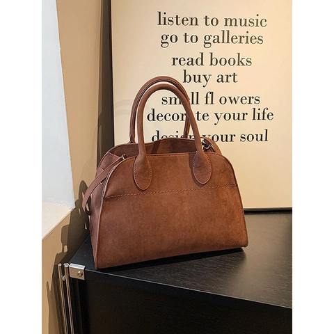 Bolso de Mano de Gamuza Sintética Retro Gran Capacidad Bolso de Hombro Mate para Mujer Conmutador Minimalista Color Sólido Bolso de Viaje Compras