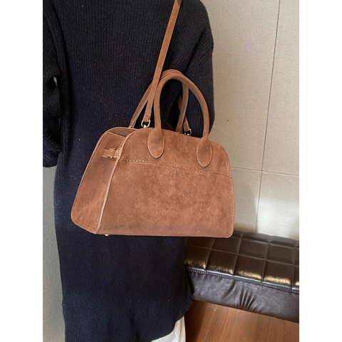 Bolso de Mano de Gamuza Sintética Retro Gran Capacidad Bolso de Hombro Mate para Mujer Conmutador Minimalista Color Sólido Bolso de Viaje Compras