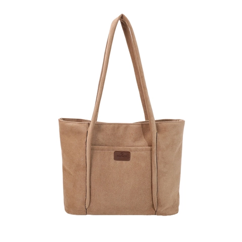 Vintage Suede-like Corduroy Tote Bag Large Capacity Casual Shoulder Bag Commuter Handbag For Women Solid Color Winter Fashion