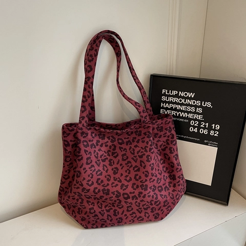 Borsa Tote in Tessuto con Stampa Leopardata di Grande Capacità da Donna Moda Autunnale Borsa a Tracolla Urbana Minimalista Pendolare