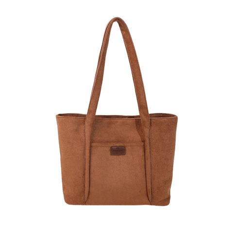 Vintage Suede-like Corduroy Tote Bag Large Capacity Casual Shoulder Bag Commuter Handbag For Women Solid Color Winter Fashion