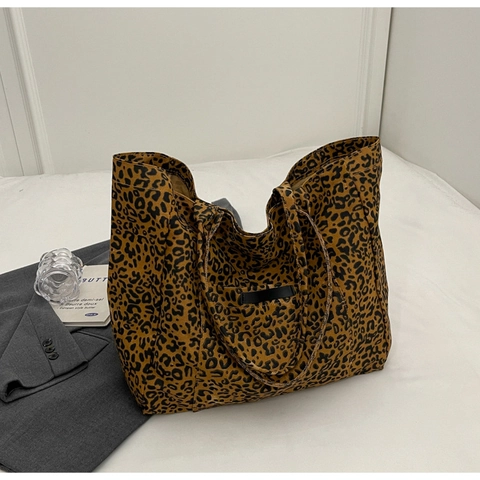 Große Kapazität Leopardenmuster Segeltuch Tote Bag Für Damen Mode Urban Minimalistische Umhängetasche Casual Pendeln Handtasche