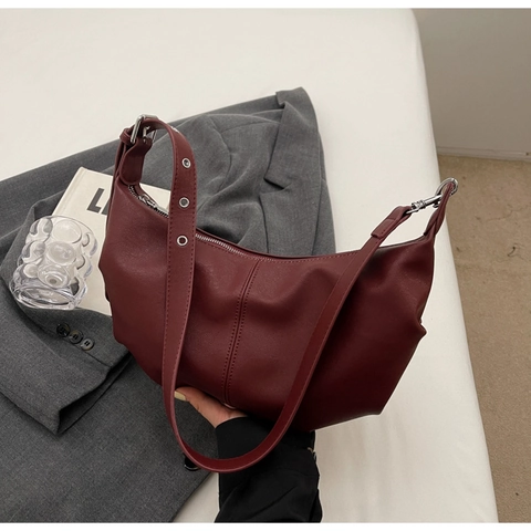 Bolso Hobo de Media Luna de Cuero PU Minimalista Urbano para Mujer Correa Ajustable con Ojales Colgante de Cuerda Trenzada Bolso de Hombro