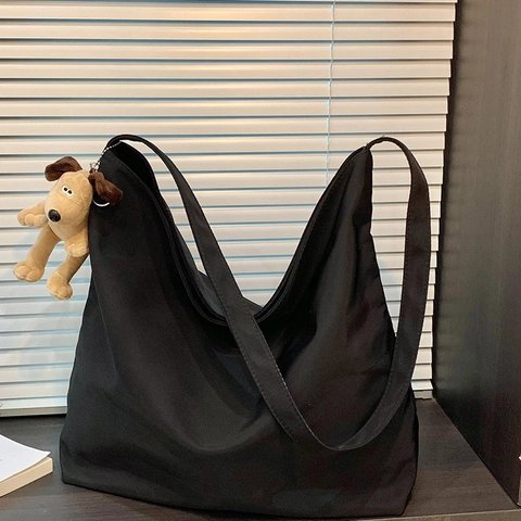 Borsa a Spalla da Donna di Grande Capacità Borsa Tote in Tessuto Minimalista con Ciondolo a Cane Hobo Casual Quotidiana