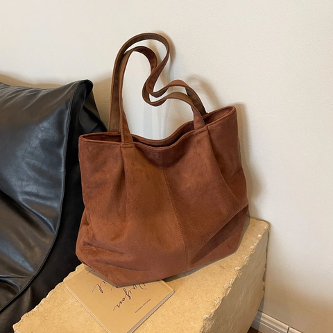 Große Kapazität PU Leder Tote Bag Für Damen Vintage Einfache Wildleder Textur Schultertasche Für Tägliche Arbeit Reise Einkaufen