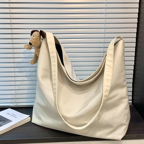 Borsa a Spalla da Donna di Grande Capacità Borsa Tote in Tessuto Minimalista con Ciondolo a Cane Hobo Casual Quotidiana