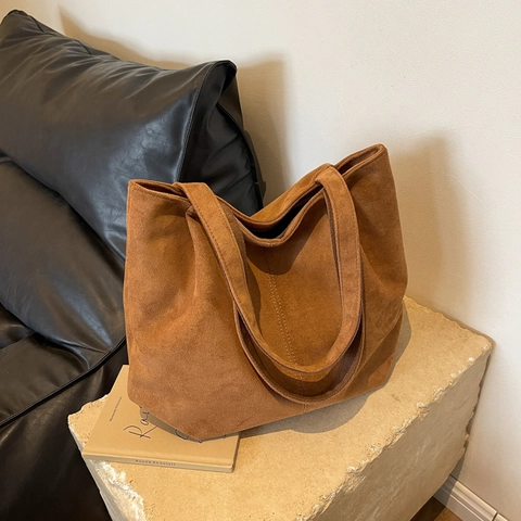 Große Kapazität PU Leder Tote Bag Für Damen Vintage Einfache Wildleder Textur Schultertasche Für Tägliche Arbeit Reise Einkaufen