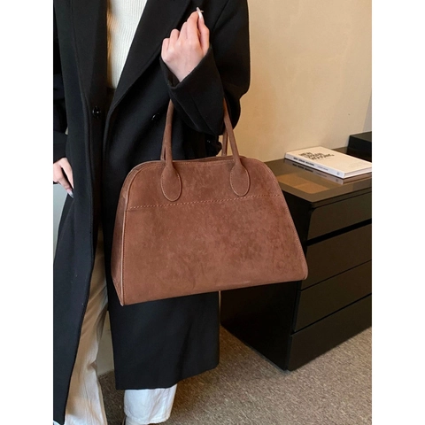 Borsa Tote Vintage in Finta Pelle Scamosciata Grande Capacità Minimalista Urbana Handbag Donna Retro Tracolla Pendolare Chiusura Magnetica