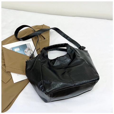 Bolso de Mano de Cuero PU para Mujer Gran Capacidad Minimalista Color Sólido Bolso de Hombro Cruzado Moda Casual