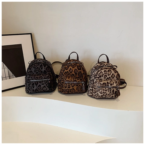 Mode Leopardenmuster Mini Rucksack Für Damen PU Kunstfell Kleine Schultertasche Trendy Urban Style Vielseitiger Täglicher Rucksack