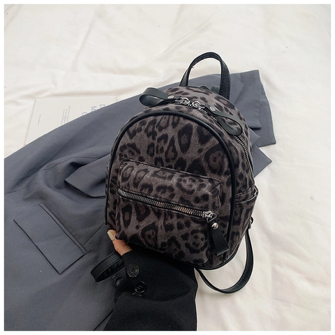 Mode Leopardenmuster Mini Rucksack Für Damen PU Kunstfell Kleine Schultertasche Trendy Urban Style Vielseitiger Täglicher Rucksack