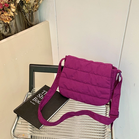 Women Quilted Puffer Shoulder Bag Trendy Versatile Composite Fabric Crossbody Bag Casual Urban Style Handbag Solid Color