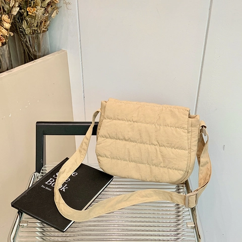 Women Quilted Puffer Shoulder Bag Trendy Versatile Composite Fabric Crossbody Bag Casual Urban Style Handbag Solid Color
