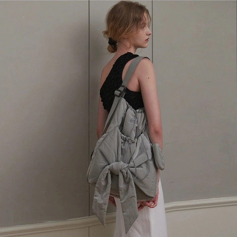 Dames Oxford Doek Cloud Bag Strik Trekkoord Designer Schoudertas Grote Capaciteit Puffy Rugzak Voor Dubbel Gebruik Casual Tote Tas