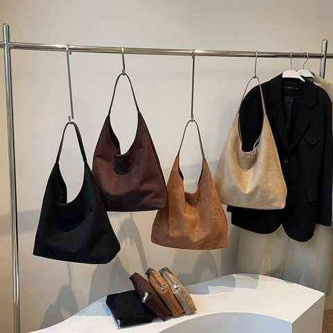 Sac à Épaule Hobo en Suède pour Femmes Grande Capacité Sac Cabas Rétro Avec Pochette Intérieure Sac en Suède Vintage