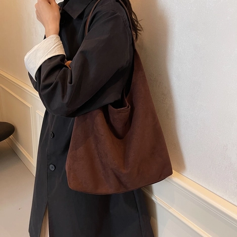 Sac à Épaule Hobo en Suède pour Femmes Grande Capacité Sac Cabas Rétro Avec Pochette Intérieure Sac en Suède Vintage