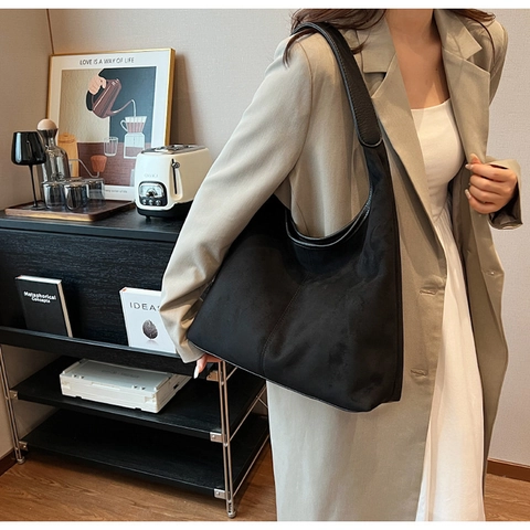 Grand Sac Hobo Pour Femmes Aspect Daim Mat Cuir PU Minimaliste Sac À Main Avec Pochette Vintage Navette Souple