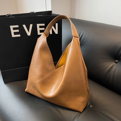 Dames Grote Capaciteit Tote Bag Zacht PU Leer Schoudertas Retro Minimalistische Hobo Bag Voor Dagelijks Woon-werkverkeer Kantoor