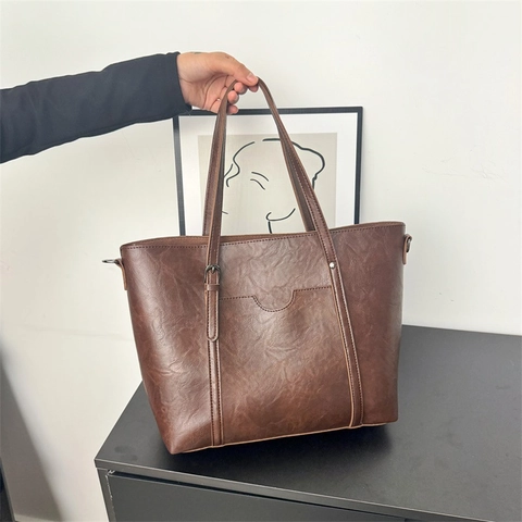 Vintage PU Leder Große Kapazität Tote Bag Für Damen Retro Distressed Umhängetasche Schultertasche Büro Schule Arbeit Alltag Handtasche