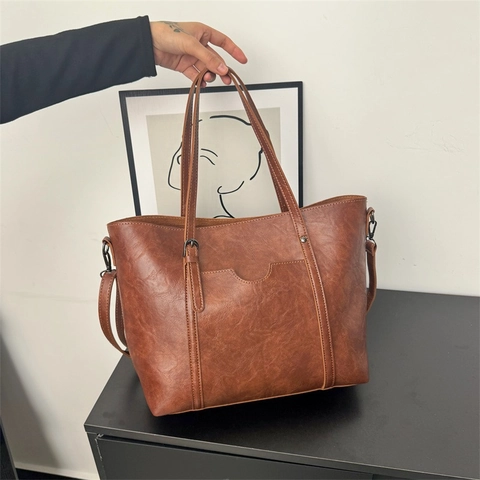 Vintage PU Leder Große Kapazität Tote Bag Für Damen Retro Distressed Umhängetasche Schultertasche Büro Schule Arbeit Alltag Handtasche