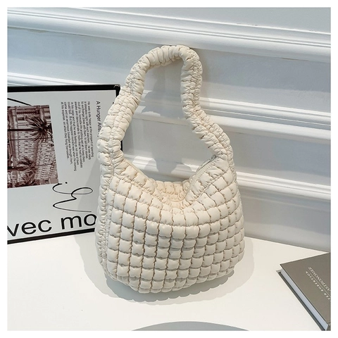 Bolso de Hombro Acolchado de Moda para Mujer Textura Simple de Burbuja Bolso Hobo Casual Gran Capacidad Color Sólido