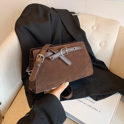 Retro Women Matte PU Crossbody Bag Simple Small Square Shoulder Bag With Wide Strap For Daily Commute Versatile Satchel Bag