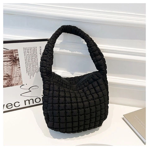 Bolso de Hombro Acolchado de Moda para Mujer Textura Simple de Burbuja Bolso Hobo Casual Gran Capacidad Color Sólido