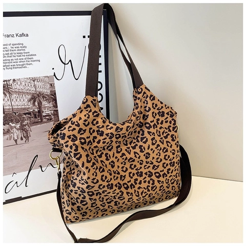 Borsa a Spalla Casual in Tessuto da Donna Moda Stampa Leopardata Borsa Tote a Quadri Grande Capacità Borsa a Tracolla Stile Minimalista Urbano