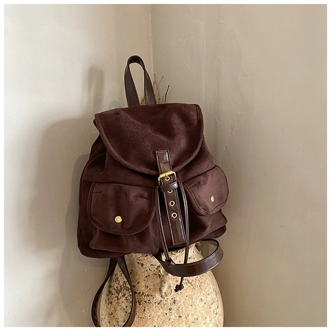 Zaino Vintage Opaco da Donna Retrò Multitasche con Coulisse Zaino Grande Capacità Scuola Viaggio Borsa a Spalla Autunno