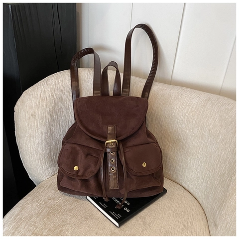 Zaino Vintage Opaco da Donna Retrò Multitasche con Coulisse Zaino Grande Capacità Scuola Viaggio Borsa a Spalla Autunno