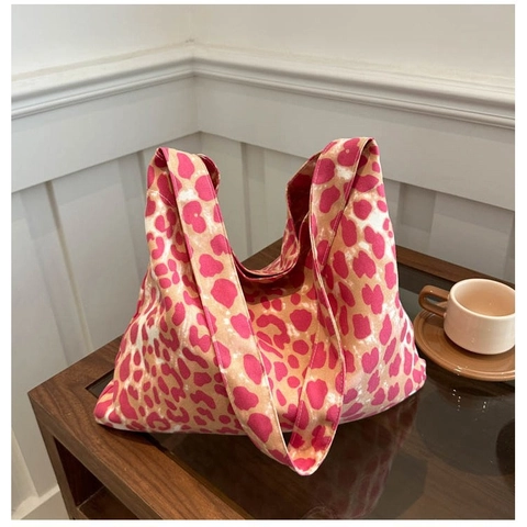 Borsa a Tracolla da Donna con Stampa Leopardata Grande Capacità Tote in Tela Borsa a Tracolla Minimalista Casual Autunno