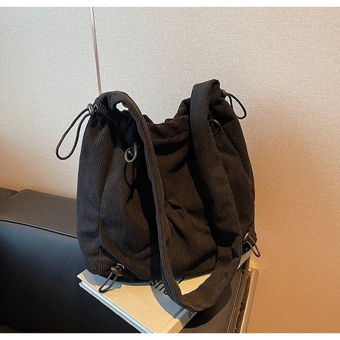 Bolso de Hombro de Pana para Mujer Gran Capacidad Urbano Simple Cordón Tote Retro Bolso de Mano Casual Diario Conmutar