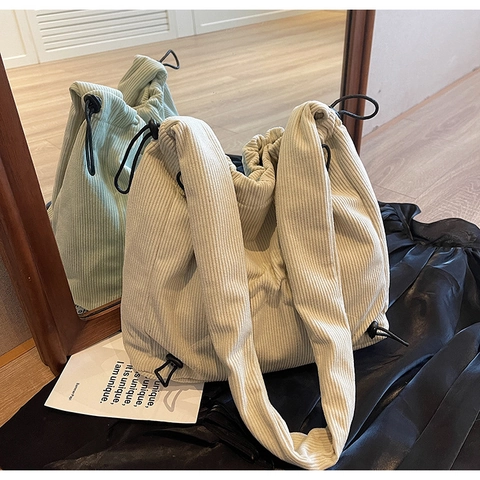 Bolso de Hombro de Pana para Mujer Gran Capacidad Urbano Simple Cordón Tote Retro Bolso de Mano Casual Diario Conmutar