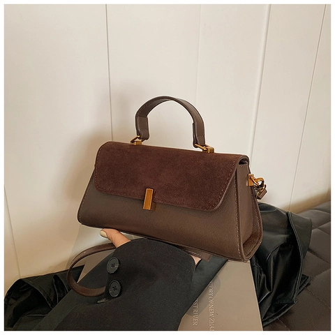 Damen Retro PU Mattleder Schultertasche Urban Minimalistisch Gespleißte Handtasche Mit Metallschloss Elegante Pendler Umhängetasche