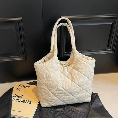 Borsa Tote Trapuntata Grande per Donna Borsa a Tracolla Minimalista con Motivo a Rombi Borsa a Mano Casual Leggera e Morbida