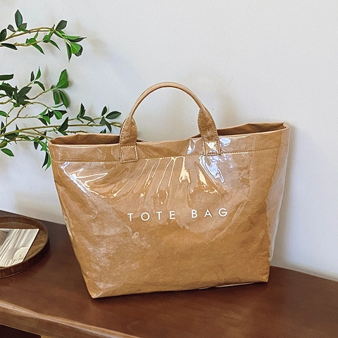Borsa Tote in Carta Kraft Vintage da Donna Grande Capacità Impermeabile Lucida Rugosa Borsa a Spalla Urban Semplice Pendolare