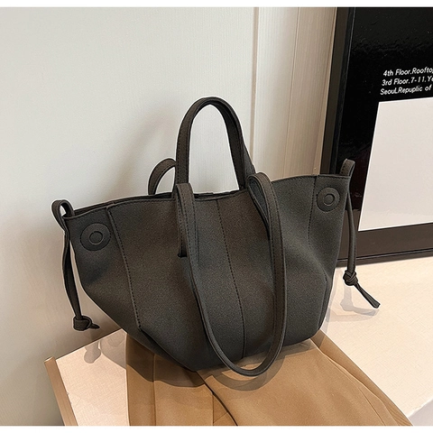 Bolso de Mano de Cuero PU para Mujer de Moda Bolso de Hombro de Gran Capacidad Con Diseño de Cordón Bolso Minimalista Simple