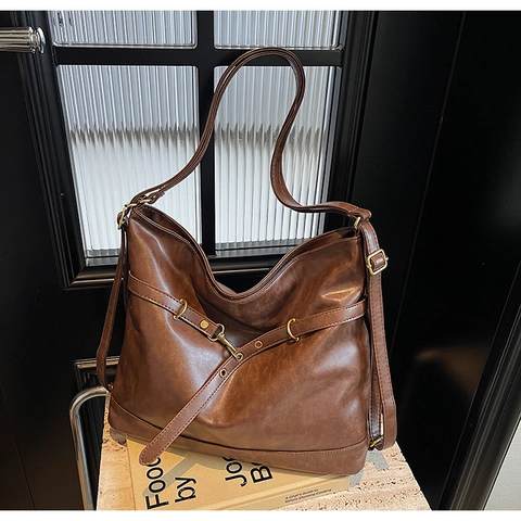 Borsa a Spalla in Pelle PU Retrò Grande Capacità Borsa Hobo Vintage per Donna Zaino a Tracolla Versatile Borsa da Viaggio