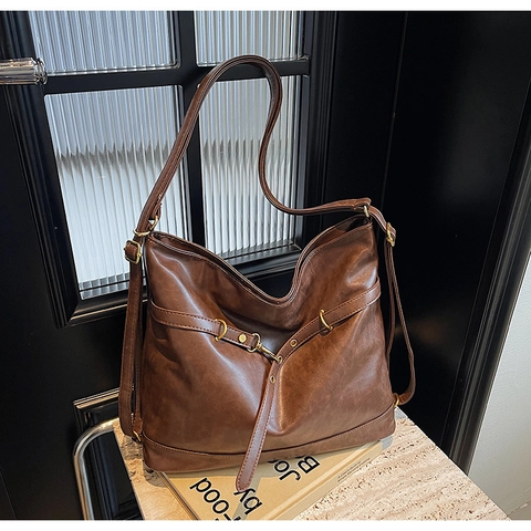 Borsa a Spalla in Pelle PU Retrò Grande Capacità Borsa Hobo Vintage per Donna Zaino a Tracolla Versatile Borsa da Viaggio