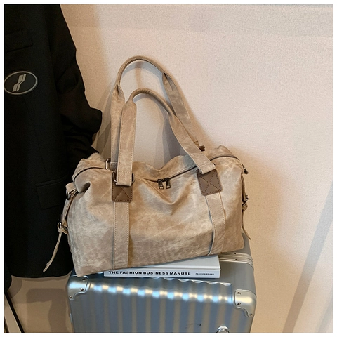 Women Vintage Washed PU Leather Shoulder Bag Large Capacity Solid Color Casual Tote Crossbody Bag Fashion Travel Handbag
