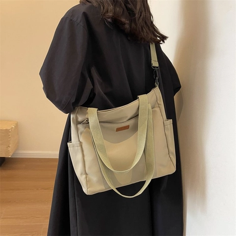 Borsa Tote in Tela di Grande Capacità per Donna Idrorepellente Stile Giapponese Casual Borsa a Tracolla Borsa da Pendolare