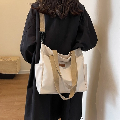 Borsa Tote in Tela di Grande Capacità per Donna Idrorepellente Stile Giapponese Casual Borsa a Tracolla Borsa da Pendolare