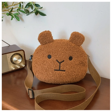 Cute Cartoon Bear Plush Crossbody Bag For Kids Women Lambswool Small Shoulder Bag Animal Shaped Sherpa Fleece Purse Gift