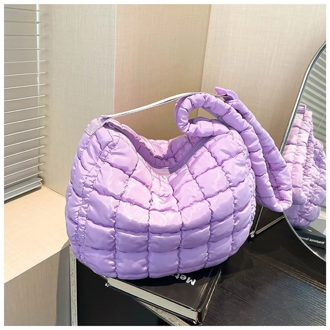 Bolso de Hombro Acolchado Puffer para Mujer Gran Capacidad Nailon Nube Bolso de Axila Moda Color Sólido Correa Ajustable