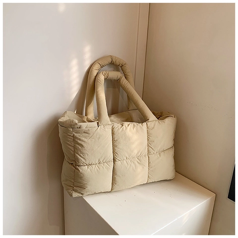 Damen Fashion Gesteppt Puffer Tote Bag Große Kapazität Wasserdicht Nylon Schultertasche Casual Travel Minimalistisch