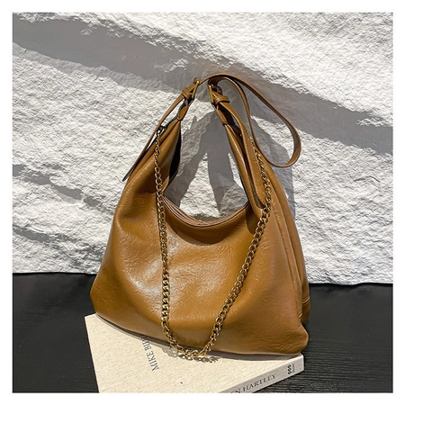 Damen Große Kapazität PU Leder Hobo Umhängetasche Mit Metallkette Dekorativ Einfach Minimalistisch Urban Casual Crossbody Tasche