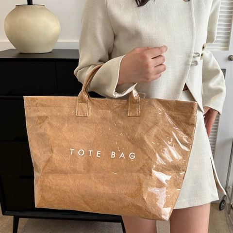 Women Large Capacity Tyvek Tote Bag Waterproof Glossy PVC Letter Print Shoulder Bag Minimalist Urban Fashion Handbag